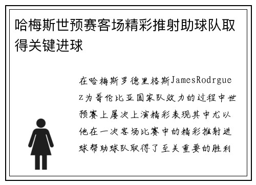 哈梅斯世预赛客场精彩推射助球队取得关键进球 哈梅斯世预赛客场精彩推射助球队取得关键进球